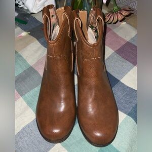 Brown Faux Leather Ankle Boots